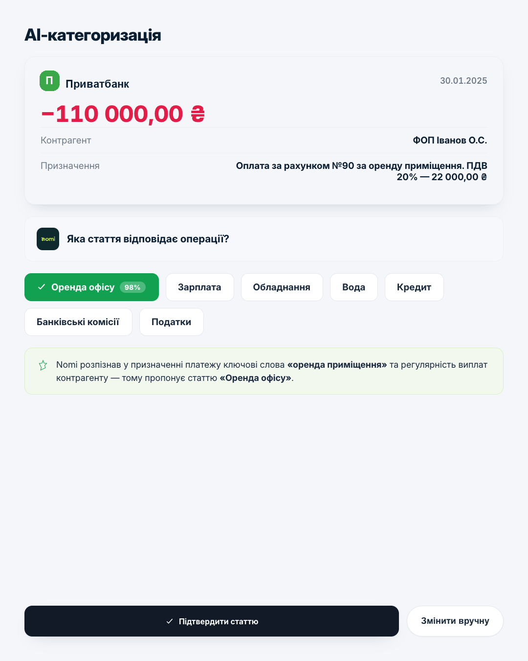 AI-категоризація транзакцій у Nomi